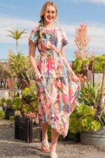 Lime 'N' Chili Abstract Print Maxi Dress in Fuchsia Combo