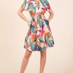 Lime 'N' Chili Abstract Print Mini Dress in Fuchsia Combo
