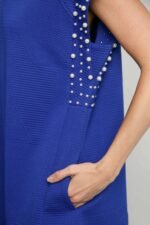 Umgee Textured Jacquard Dress with Pearl Details in Sapphire - Image 4