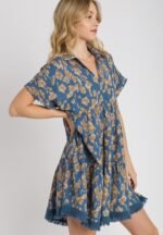 Umgee Animal Print Tiered Dress in Slate Blue - Image 2